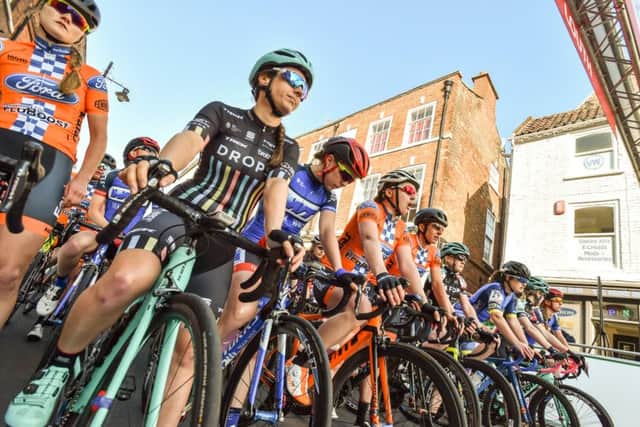 Tour of the Wolds: The women at the start line in Louth town centre. Photo: John Aron.