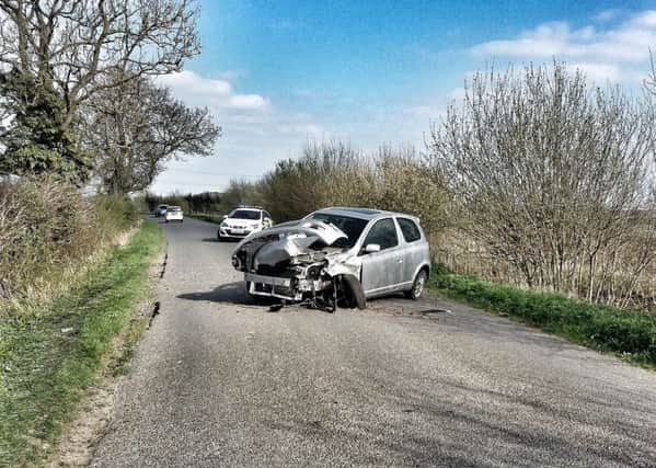 The crashed car on West Cliff, near Leasingham on Friday. Photo: PC Jimmy Conway via Twitter. EMN-171004-101934001