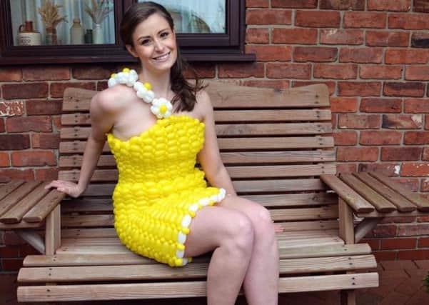 Alice Palmer pictured in one of the special one-off dresses - this time with an Easter theme.