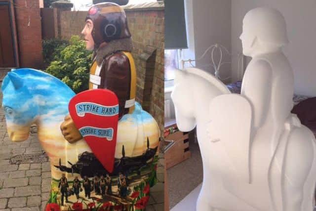 Before and after decoration by artist Rosie Ablewhite. The Knight of the Skies. EMN-170417-125434001