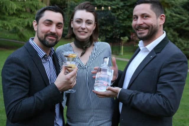 Louth couple Alan Bottomely and Amy Conyard have produced Lincolnshires first gin brand, pictured with chef Steven Bennett.