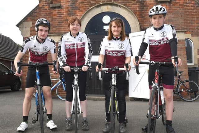 Sleaford Wheelers charity TT. L-R Josh Smith 14, Christine Yates, Karen Durnin, Wade Tear 13 EMN-170417-152550002