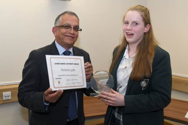 Sleaford Town Awards 2017. Victoria Lyon - winner of the Overcoming Adversity Award sponsored by Gohil's Pharmacy. EMN-170424-100401001