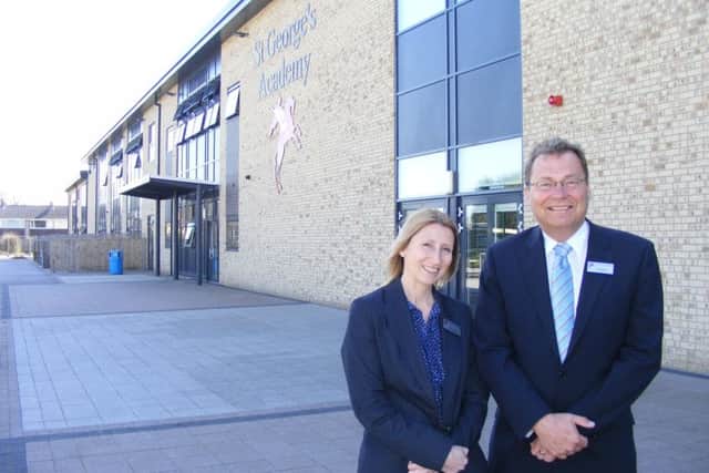 Vice-principal Claire Adams and principal Wayne Birks outside the Ruskington campus building. EMN-170424-183140001