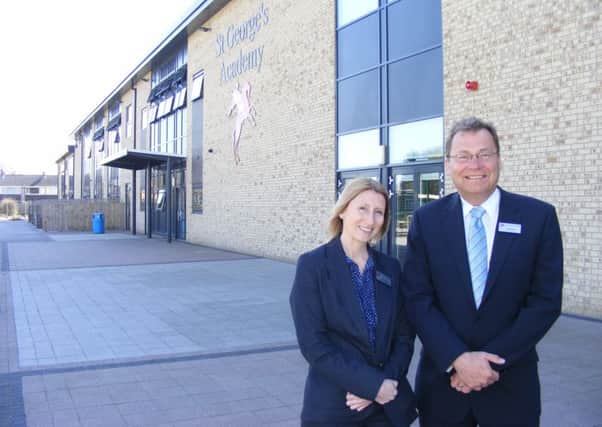 Vice-principal Claire Adams and principal Wayne Birks outside the Ruskington campus building. EMN-170424-183140001