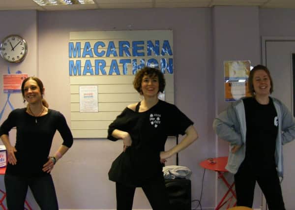 Hey Macarena! From left - Go Dance teachers Rachael Nel, Harriet Spence and Jade Mountain keep moving to the Macarena Marathon beat for charity. EMN-170421-140518001