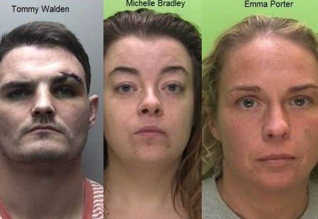 Tommy Walden, Michelle Bradley and Emma Porter are among 10 sentenced today in connection with an armed robbery in Newark.