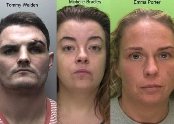Tommy Walden, Michelle Bradley and Emma Porter are among 10 sentenced today in connection with an armed robbery in Newark.