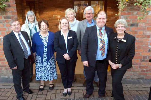 Horncastle Rotary Club president Mike Rinfret with Butterfly Hospice general manager Linda Sanderson and trustee Lynda Slater. On their left are rotarians Stefan Urbanowicz, Margaret Sergeant, Fiona Martin and behind Debbie Bolland and Stephen Holdaway following the presentation at the Admiral Rodney Hotel. EMN-170430-201121001