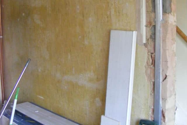 More plastering needed after the doorway was widened into the room where the lift has been installed. EMN-170428-112101001