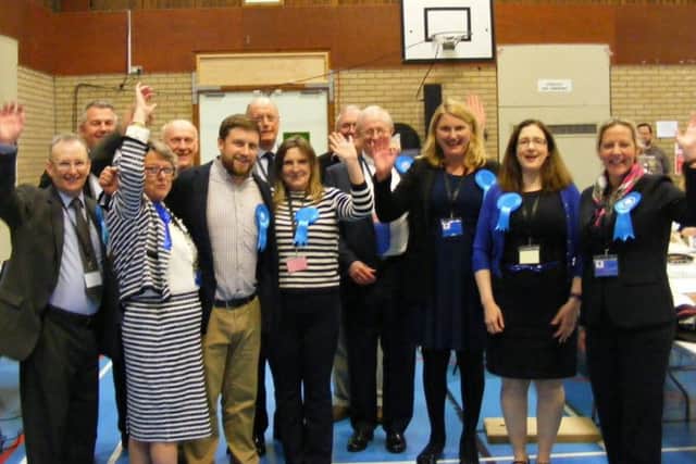 Tories celebrate in North Kesteven celebrate their successful night in the Lincolnshire County Council elections. EMN-170505-100422001