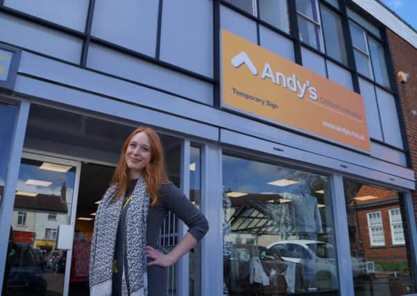 Natasha Heron outside the new Andy's Hospice shop in Market Rasen's market place EMN-170705-134559001