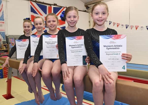 Sleaford Gymnastics Club members with Regional Grades certificates. L-R Rebecca Fletcher 10, Kennedy Shelley 12, Mollie Wilson 10, Abigail Jones 10, Gabrielle Greig 10.