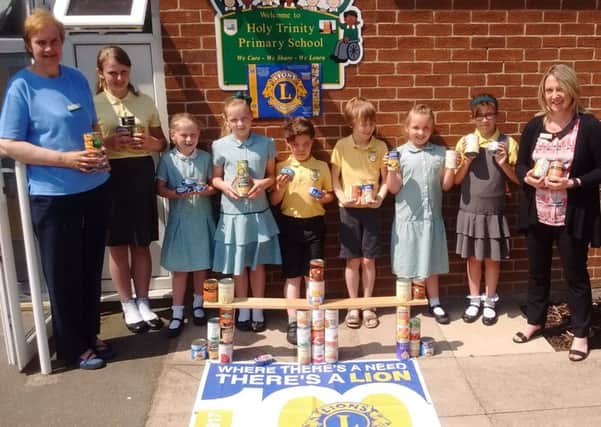 Some of the children with their cans and their own Humber bridge EMN-170528-201702001