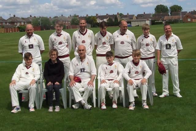 Louth CC Third XI, from left, back - Steve Wright, Patrick Byrne, Steve Sandy, Paul Rowe, Kev Simmonds, Fergus Ringland, Dean Wright; front - Drew Simmonds, Helen Bell (scorer), Matt Leeming (capt), Bailey Wright, Alex Bell EMN-170522-101103002