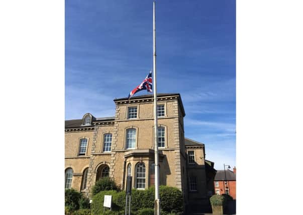 Flags at half past at North Kesteven District Council offices in Sleaford in respect of the Machester arena bombing victims. EMN-170524-103230001