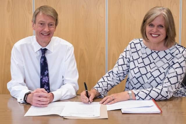 (left to right) Axiom Housing Association Chief Executive, Alan Lewin, and Longhurst Group Chief Executive, Julie Doyle.