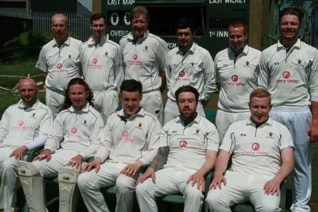 Caistor First XI pictured before their defeat to Market Rasen in the Lincolnshire ECB Premier League.
From left, back - Sean Woolley, Harry Boulton, Paul Jacklin, Sam Welton, James Parker, Michael Ross; front - Paul Ridley, Peter Jacob, Kieron Brooker, Liam Wood, Rory Ronaldson. EMN-170530-083729002
