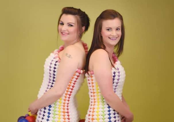 Louth couple Lucy Lewis (38) and Lucy Liles (33) modelled the colourful pride themed balloon dresses. Photo credit: Tiny Feet Photography by Hollie.