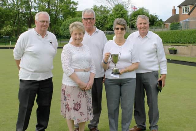 The winning team, from left, Bill Overy, sponsor Mary Reeve, Peter Marriott, Sandra Wood, club chairman David Wright Picture: Wes Allison EMN-170506-115539002