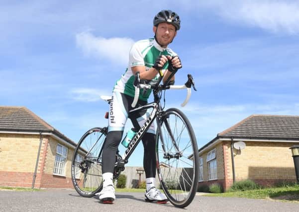 Martin Lynch who is doing a pilgrimage from Plymouth to Pilgrim on his bike in memory of his sister and to raise awareness of cancer. EMN-170506-174817001