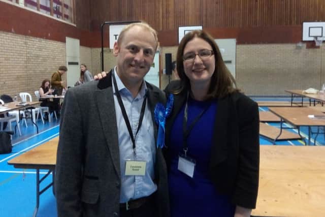 Re-elected with bigger majority. Caroline Johnson (Conservative) with husband Nik. EMN-170906-041635001