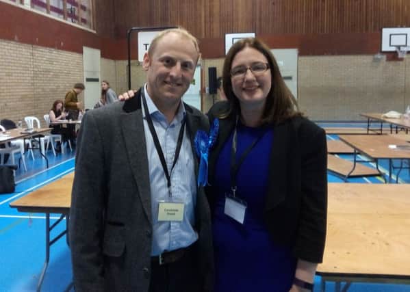 Re-elected with bigger majority. Caroline Johnson (Conservative) with husband Nik. EMN-170906-041635001