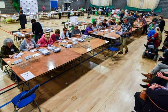 It was a very busy evening at the count held at the Meridian Leisure Centre in Louth. Photo: John Aron.