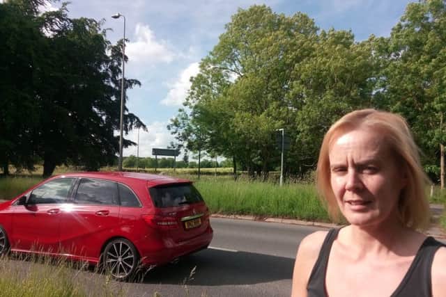 Selina Newton, at Gunby roundabout where the grass is so long it is difficult to see oncoming traffic. ANL-170206-092549001