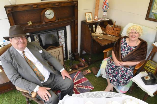 1940's event at Central Park, Boston. Richard and Shirley Wilson of Kirton in their 1940's parlour. EMN-171206-123704001