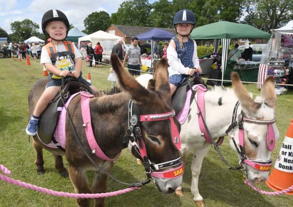 Friskney Show. Thomas Coutts 3 and Emily Coutts 6 of Wainfleet enjoying a donkey ride.