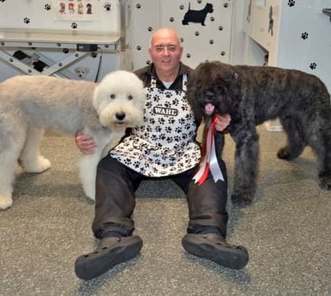Adrian Long and just two of his prize winning dogs. Pictured is Lexi (left) and  Bozley his most recent winner (right).