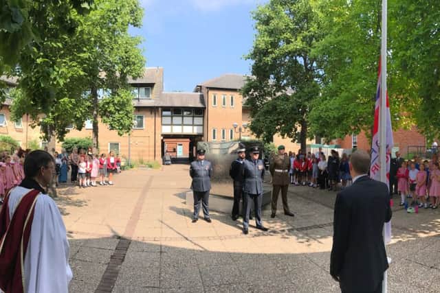 The Armed Forces Week flag raising ceremony at NKDC offices on Monday. EMN-170619-165723001