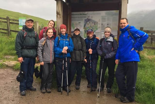 The team at the base of Ben Nevis... From left with guide, Amelia, Keeley, Bridget, Pippa, Harriet, Charlotte and Jem.