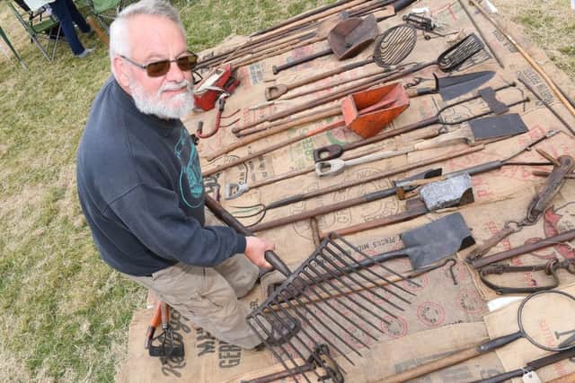 Swaton Vintage Day and World Egg Throwing Championships. Steve Woollas of Navenby with his bygone hand tools. EMN-170626-131725001