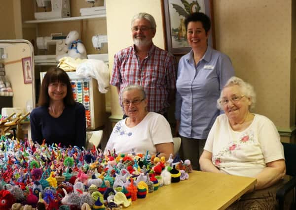 Back row: M&G Designs owner Gary Denniss, Sam Weller, representing Age UK, and knitters (l-r): Helen Brudenell, Anne Whitehead and Mary Brigham.
