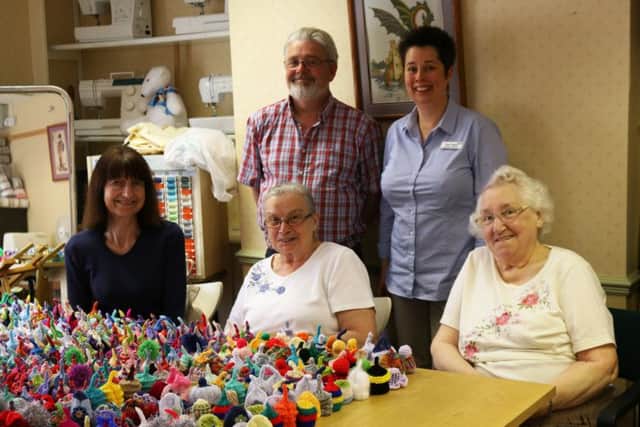 Back row: M&G Designs owner Gary Denniss, Sam Weller, representing Age UK, and knitters (l-r): Helen Brudenell, Anne Whitehead and Mary Brigham.