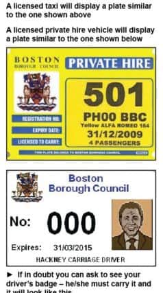 Examples of taxi plates which should be displayed in Boston.