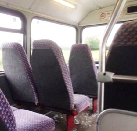 Glass could be been scattered on the floor at the front of the top of deck of the bus this morning. (Photo: submitted).