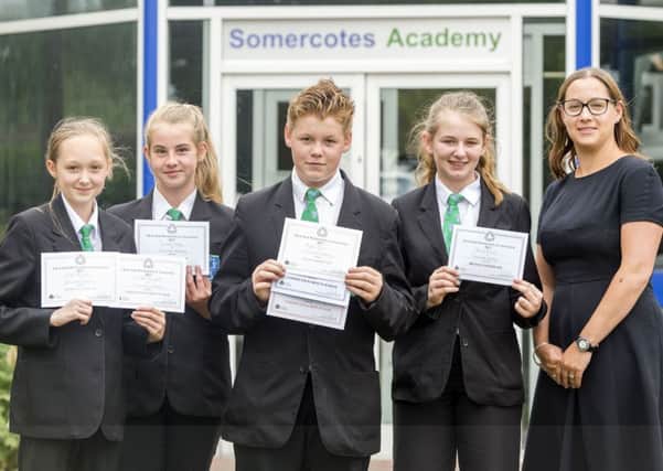 Isobel Russell, Teanna Willey, Kyle Sharp, Charlie Beevers  all took part in the maths competition and are pictured here with their certificates and academy principal Caroline Yates.