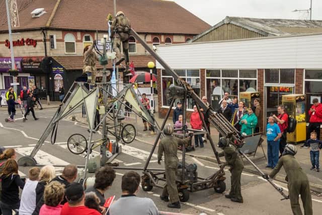 The Urban Astronaut performance underway in Mablethorpe.