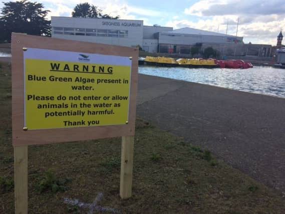 One of the warning signs around Skegness Boating Lake. ANL-170307-181529001