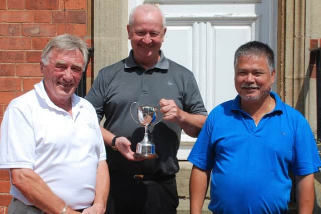 Transatlantic Trophy winner Bernie Stafford (centre) with runner-up Bruce Wong (right) and third-placed Alan Smaggasgale EMN-170707-130308002