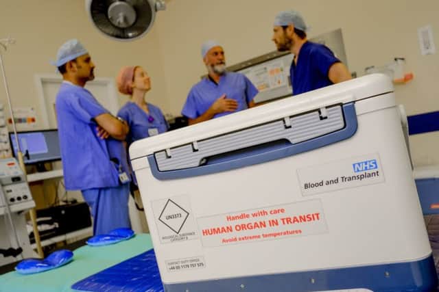 Organ donation box arriving at hospital for transplant operation. EMN-171207-112349001