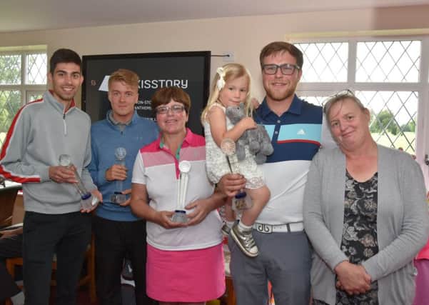 Winners of the charity day, from left Aaron Thompson, Cameron Platt, Carole Jackson, Ladies Captain, Chris Bassham, with his daughter Robyn, and nursery representative Teresa. EMN-170720-121304001