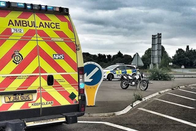 Emergency services on the scene of the motorcycle collision on the A17 at Kirkby La Thorpe. EMN-170717-123740001