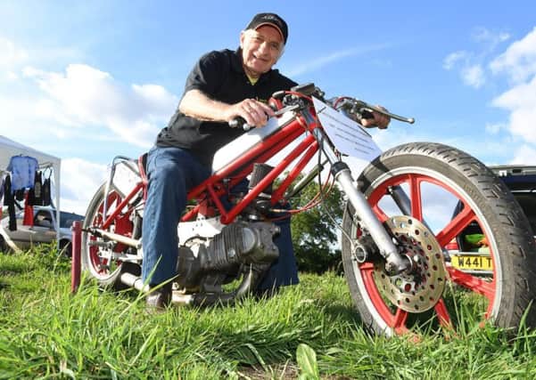 Wold Bikers charity night at Cpach and Horses, Billinghay. 4 times British 500cc Grasstrack Champion (1969, 1971, 1973 and 1976) Brian Maxted of Brant Broughton on his 500cc Jawa sprint bike. EMN-170720-143004001