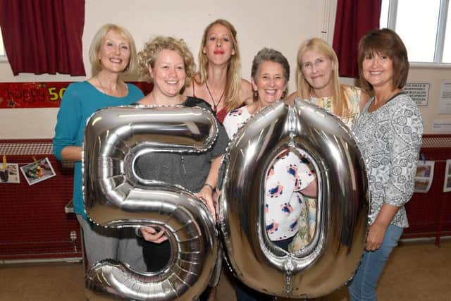Metheringham Pre-school fun day at Metheringham Village Hall, celebrating 50th year. Staff L-R Juli Riley, Dee Spaight, Anna Russel - Pre-school leader, Audrey Buckberry, Julie Morris, Sue Redshaw. EMN-170717-191802001