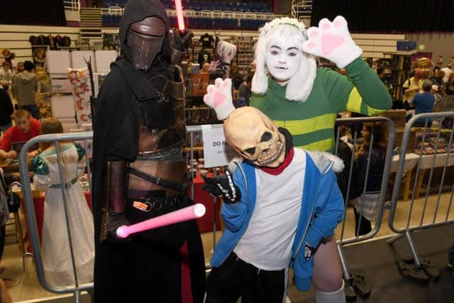 Characters at Em-Con Skegness at Embassy Theatre 9from left) Tony Hopkins, Cole Kelsall 9 and Tia Cox. Photo: MSKP-230717-26 ANL-170724-120503001