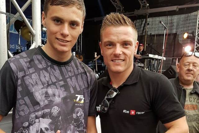 Jack Bell with MotoGP rider Sam Lowes, from Lincoln EMN-170108-084159002